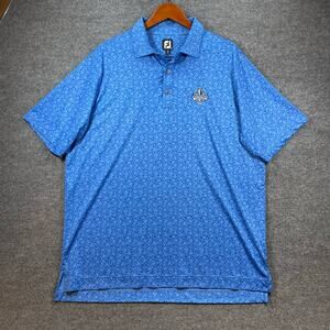 FootJoy Golf Polo Shirt Men's XL Blue Painted Floral Lisle SS KitchenAid PGA 23